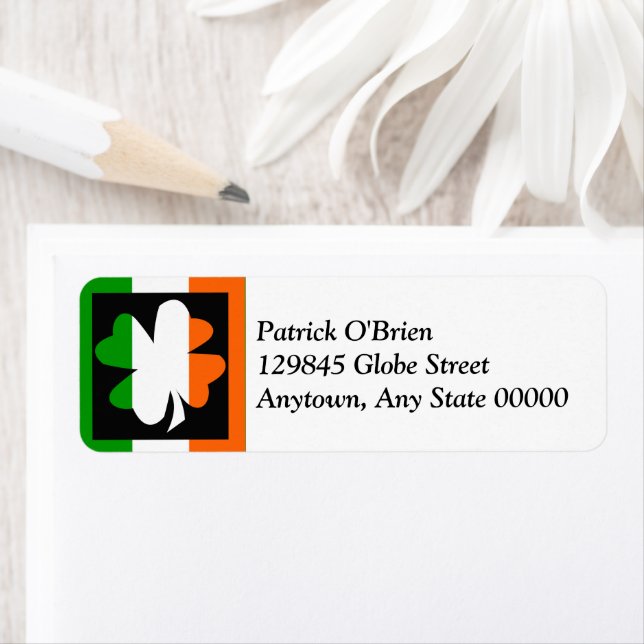 Irish Flag Shamrock Square Return Address Label (Insitu)