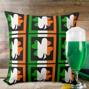 Irish Flag Shamrock Throw Pillow