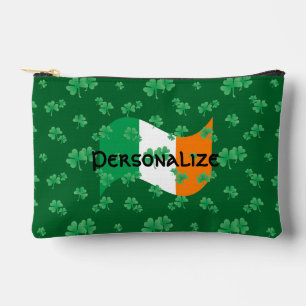 Irish Flag Shamrocks Celtic Font Personalized Accessory Pouch