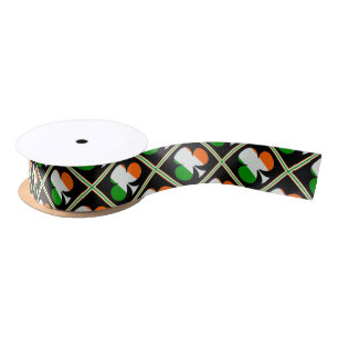Irish Flag Shamrocks Pattern Satin Ribbon