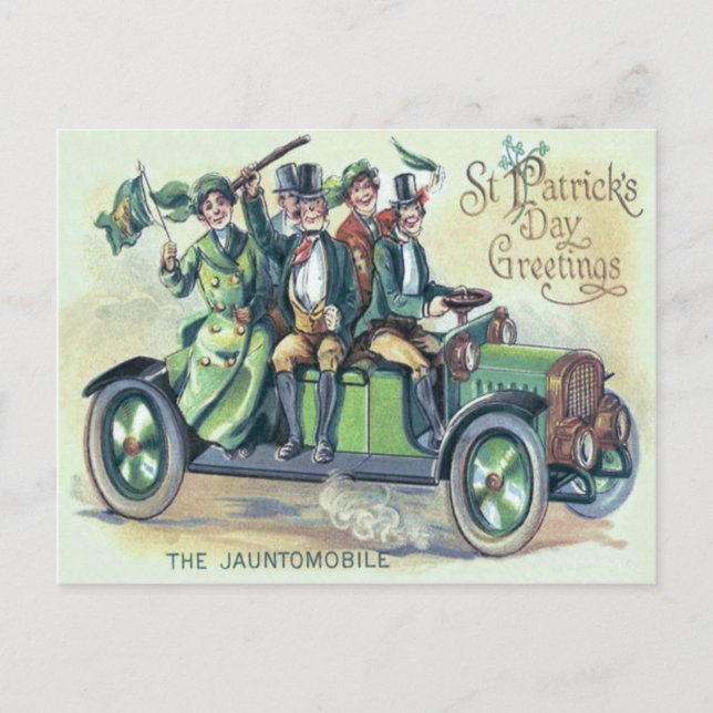 Irish Flag Shillelagh Green Car Shamrock Postcard (Front)