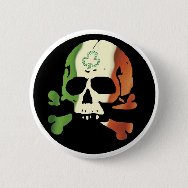 Irish flag skull 2 inch round button (Front)