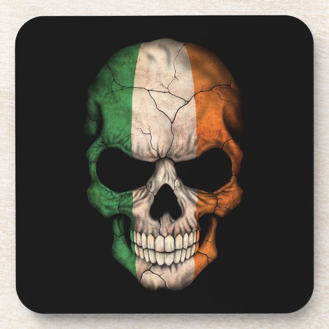 Irish Flag Skull on Black Coaster (Front)