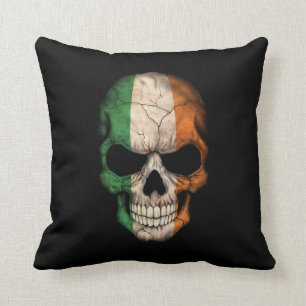 Irish Flag Skull on Black Throw Pillow