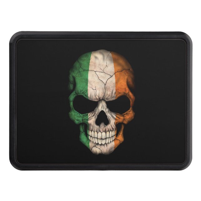 Irish Flag Skull on Black Trailer Hitch Cover (Front)