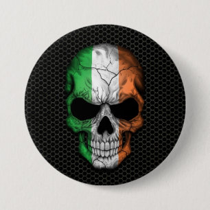 Irish Flag Skull on Steel Mesh Graphic 3 Inch Round Button