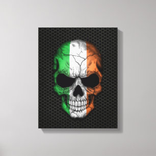 Irish Flag Skull on Steel Mesh Graphic Canvas Print