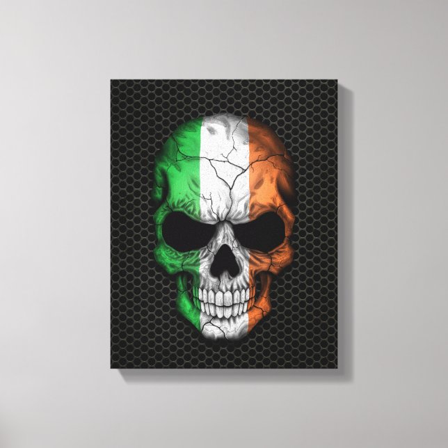 Irish Flag Skull on Steel Mesh Graphic Canvas Print (Front)