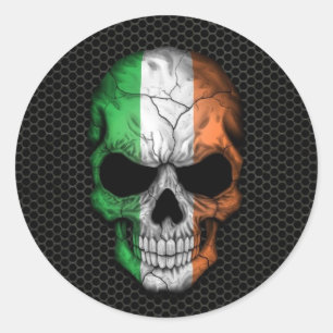 Irish Flag Skull on Steel Mesh Graphic Classic Round Sticker