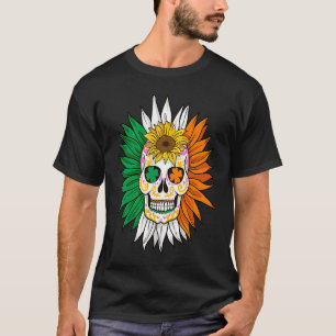 Irish Flag Sunflower Floral Sugar Skull St Patrick T-Shirt