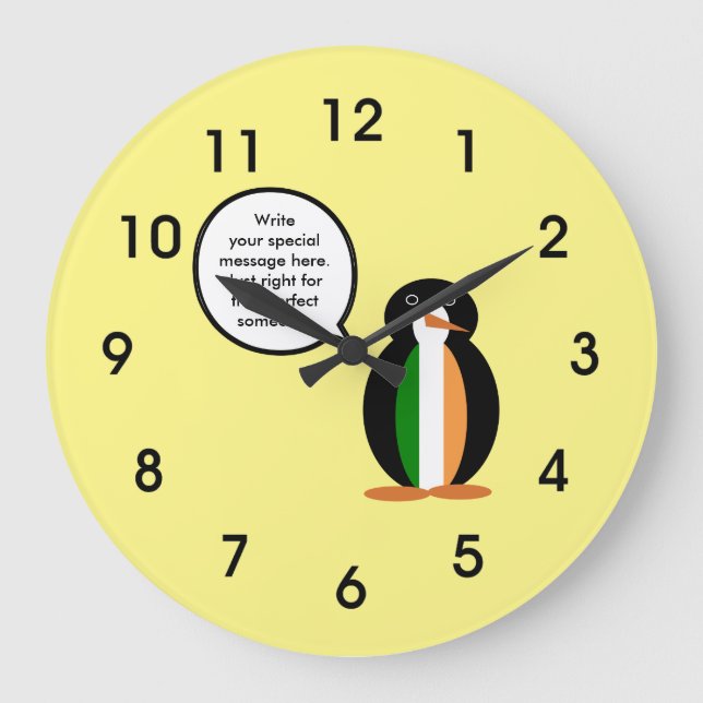 Irish Flag Talking Ms. Penguin Personalized Large Clock (Front)