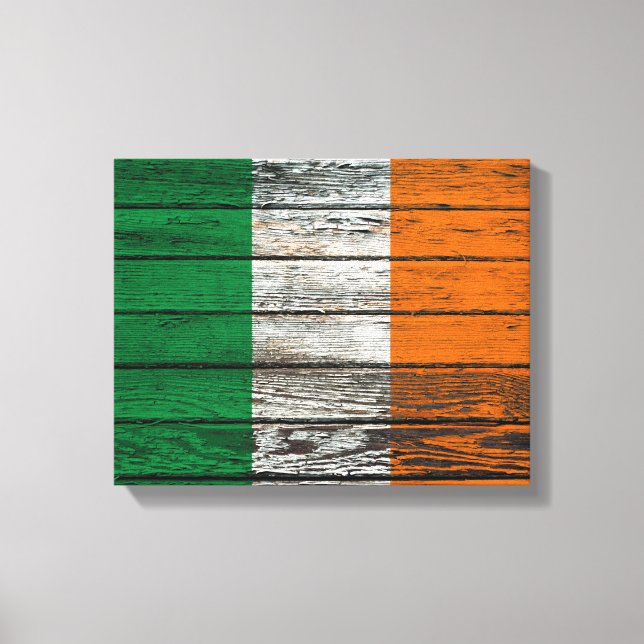 Irish Flag with Rough Wood Grain Effect Canvas Print (Front)