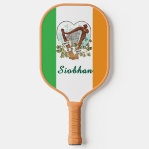 Irish flag with Vintage harp and Shamrock Custom Pickleball Paddle