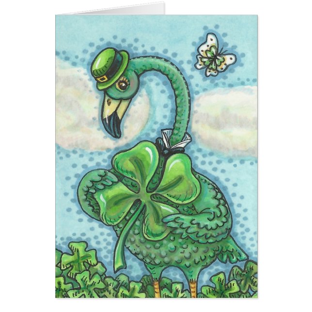 Irish Flamingo ST. PATRICK'S DAY NOTE CARD Blank (Front)
