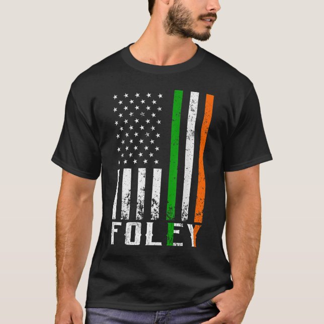 Irish FOLEY Family American Flag Ireland Flag T-Shirt (Front)