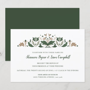 Irish Folk Art   Modern Floral Celtic Wedding Invitation