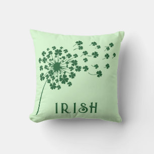 Irish - Four Leaf Clover Dandelion  Throw Pillow