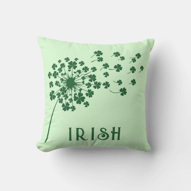 Irish - Four Leaf Clover Dandelion  Throw Pillow (Front)