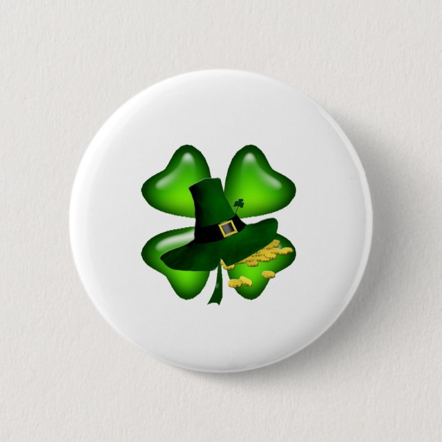 Irish Four Leaf Clover Lucky Shamrocks 2 Inch Round Button (Front)