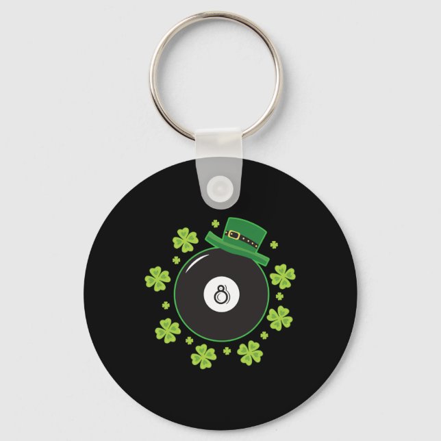 Irish Four Leaf Clover Shooting Pool Ball Billiard Keychain (Front)