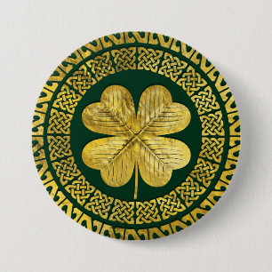 Irish Four-leaf clover with Celtic Knot 3 Inch Round Button