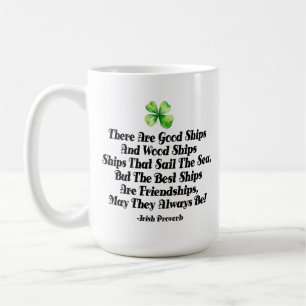 Irish Friendship Ships Proverb Four Leaf Clover Coffee Mug