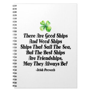 Irish Friendship Ships Proverb Four Leaf Clover Notebook