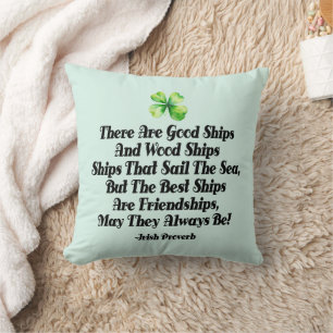 Irish Friendship Ships Proverb Four Leaf Clover Throw Pillow