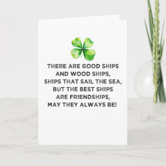 Irish Friendship Toast 4 Leaf Clover St Patricks Card