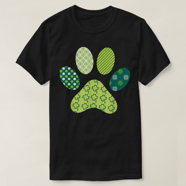 Irish Funny Dog Paw Clovers St Patrick's Day Lucky T-Shirt (Design Front)