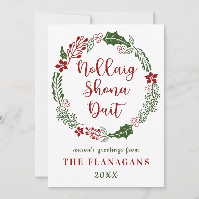 Irish Gaelic Merry Christmas, Custom Holiday Card (Front)