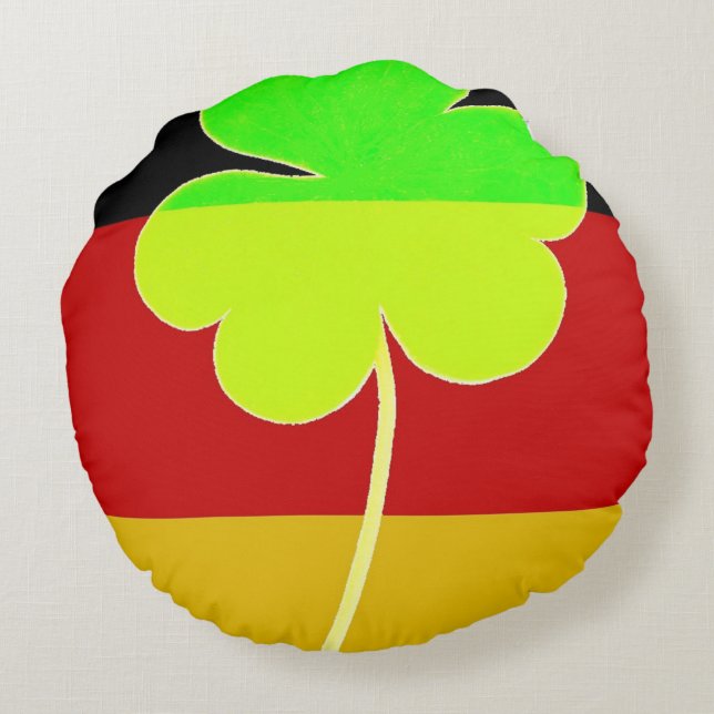 Irish German Flag Shamrock Clover St. Patrick Fun Round Pillow (Back)