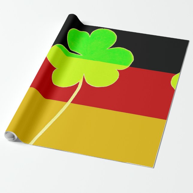 Irish German Flag Shamrock Clover St. Patrick Fun Wrapping Paper (Unrolled)