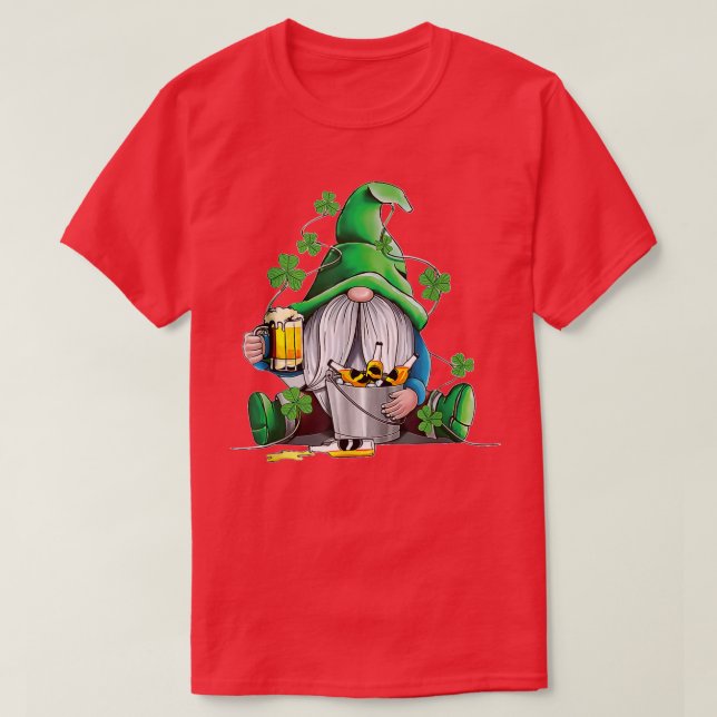 Irish Gnome Drink Beer Lucky Shamrock Gnome St Pat T-Shirt (Design Front)