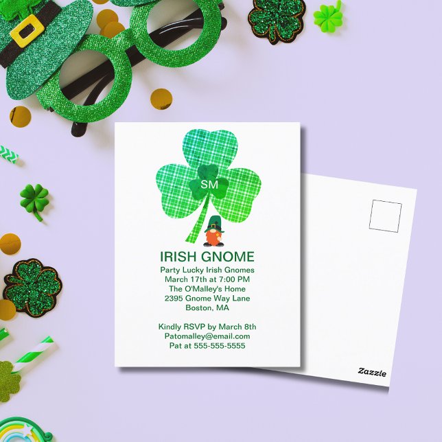 Irish Gnome Monogram Shamrock St Patricks Postcard (Zazzle Irish Gnome Monogram Shamrock St Patrick's Postcard (Front))
