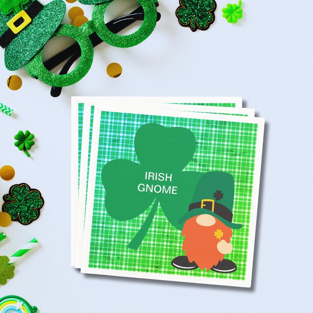 Irish Gnome Shamrock St Patricks Standard Cocktail Napkin (Irish Gnome Shamrock St Patrick's Standard Cocktail Napkins)