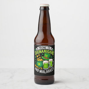 Irish Gnome St Patricks Prone to Shenanigans Beer Bottle Label