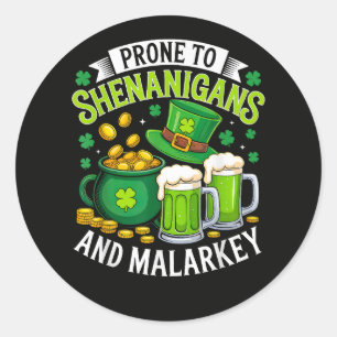 Irish Gnome St Patricks Prone to Shenanigans  Classic Round Sticker