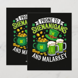 Irish Gnome St Patricks Prone to Shenanigans Holiday Card