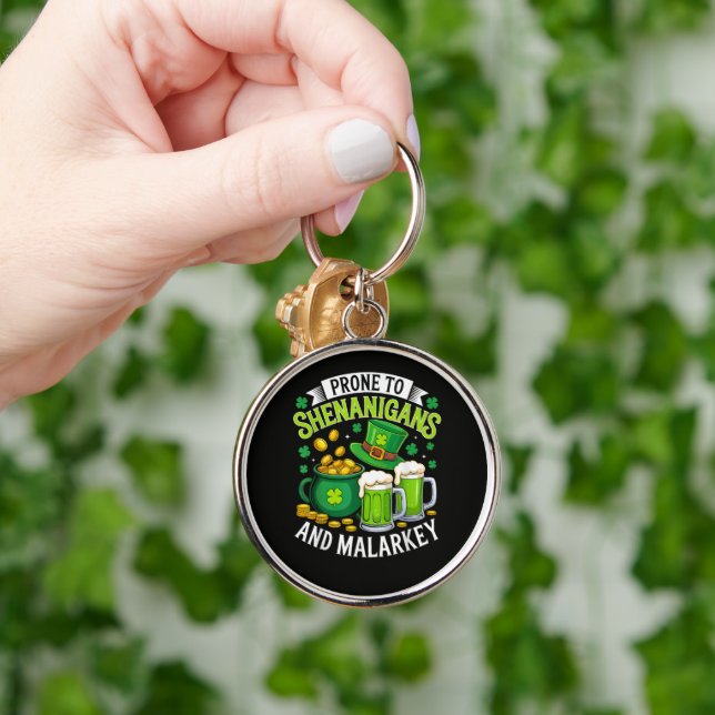 Irish Gnome St Patricks Prone to Shenanigans  Keychain (Hand)