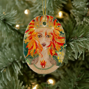 Irish Goddess Eire Fiery Redhead Ginger Fire Queen Ceramic Ornament