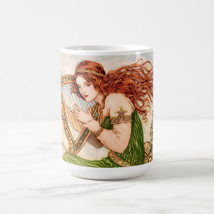 Irish Goddess Playing Harp – Celtic Art Nouveau Coffee Mug