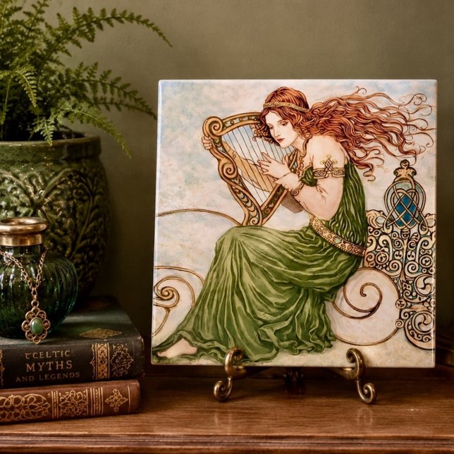 Irish Goddess Playing Harp – Celtic Art Nouveau  Tile (Creator Uploaded)