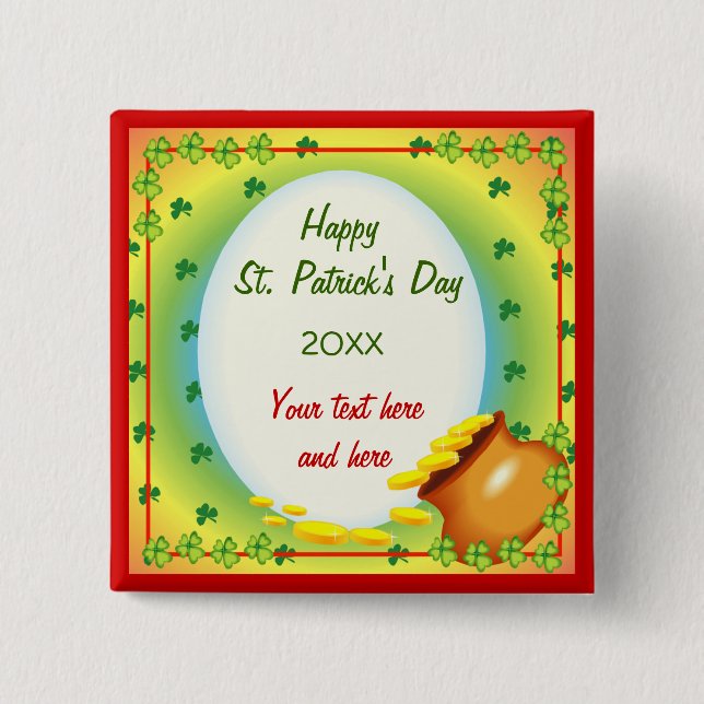 Irish Gold 2 Inch Square Button (Front)