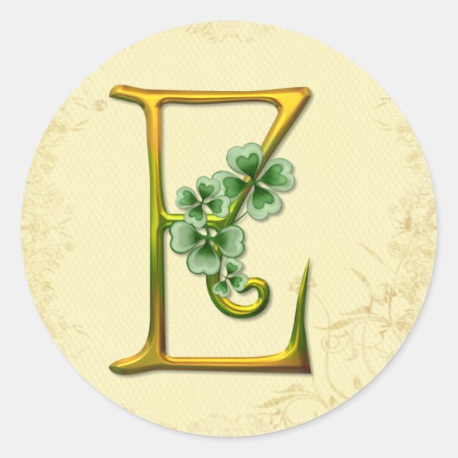 Irish Gold Monogram E Classic Round Sticker (Front)