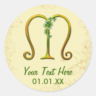 Irish Gold Monogram M Classic Round Sticker