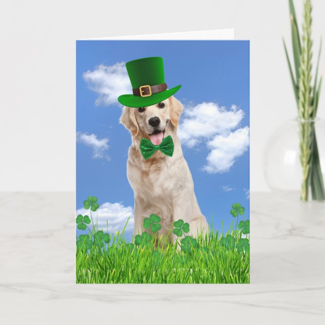 Irish Golden Retriever with Shamrocks Holiday Card (Front)