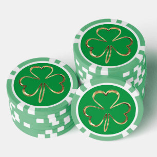 Irish Good Luck Clover Green Gold Shamrock Poker Chips