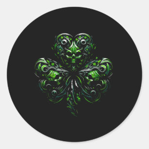 Irish Gothic Shamrock Skull St Patricks Day Goth W Classic Round Sticker