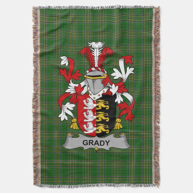  Irish Grady or O_Grady Coat of Arms Family Crest  Throw Blanket (Front Vertical)